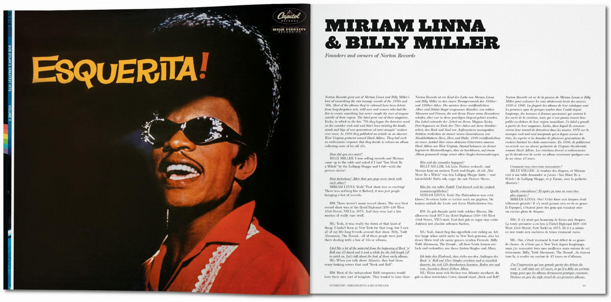 A double-page spread with the album cover 'Esquerita!' reproduced on the left, with text on the right.